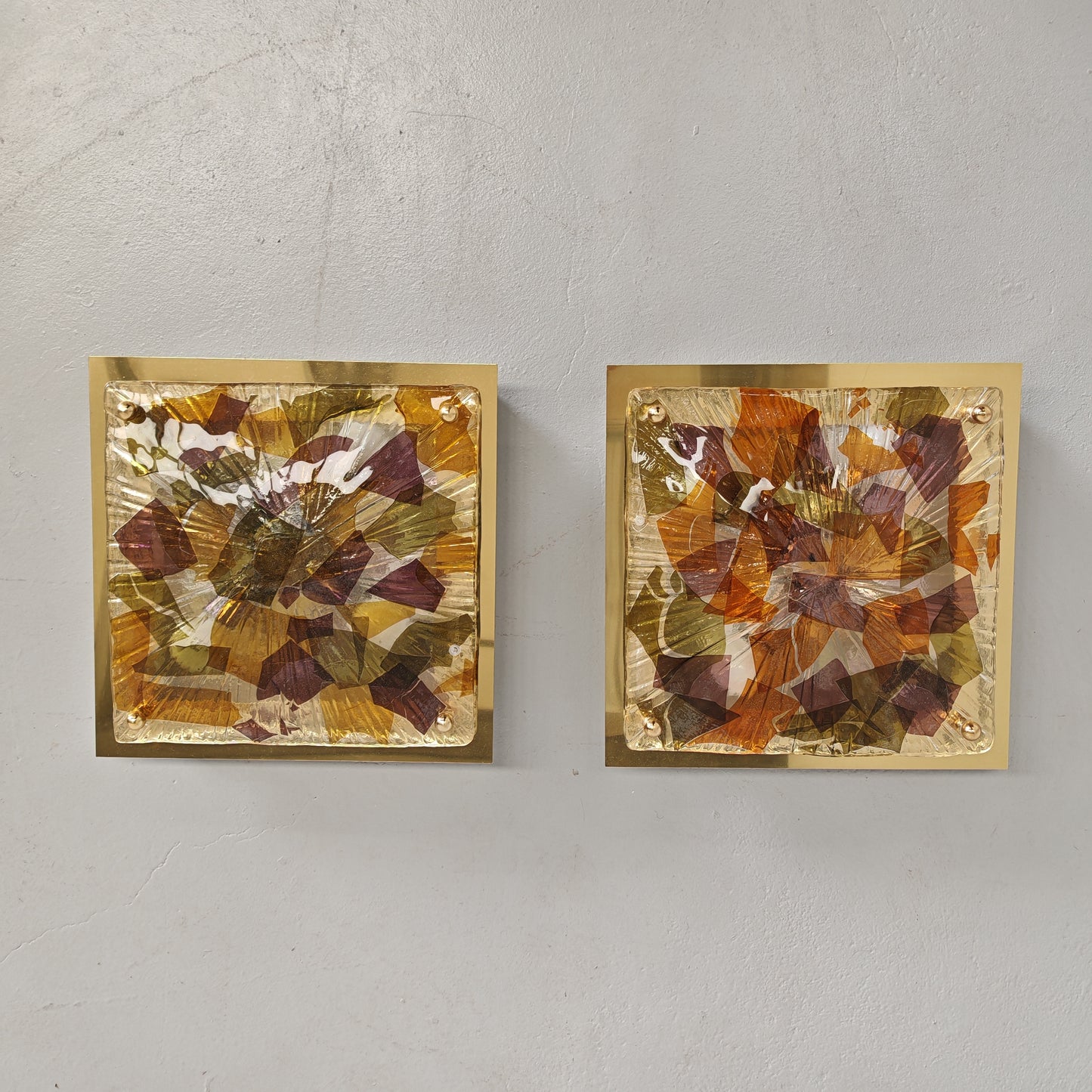 Coppia Applique quadrate in vetro multicolore di Murano La Murrina vintage anni 70
