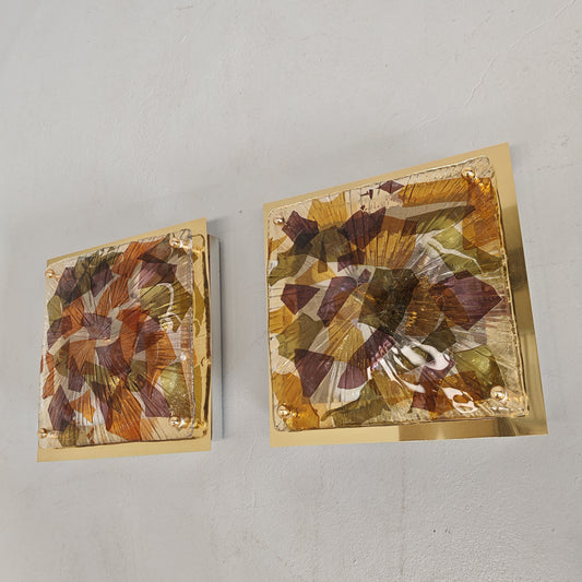 Coppia Applique quadrate in vetro multicolore di Murano La Murrina vintage anni 70