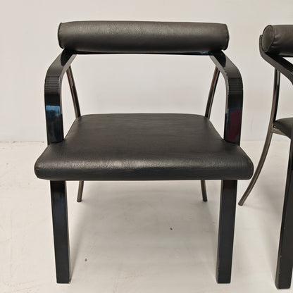 4 chaises fauteuils noires avec accoudoirs, vintage des années 80