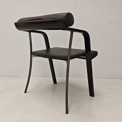 4 chaises fauteuils noires avec accoudoirs, vintage des années 80