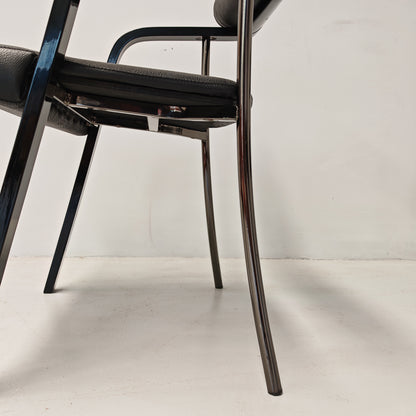 4 chaises fauteuils noires avec accoudoirs, vintage des années 80