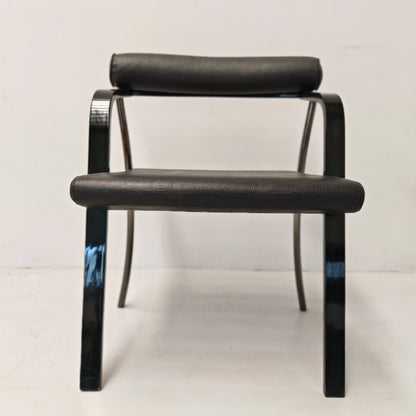 4 chaises fauteuils noires avec accoudoirs, vintage des années 80
