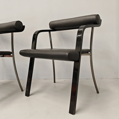 4 chaises fauteuils noires avec accoudoirs, vintage des années 80