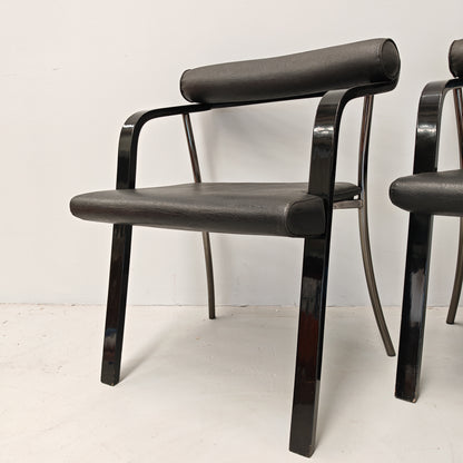 4 chaises fauteuils noires avec accoudoirs, vintage des années 80