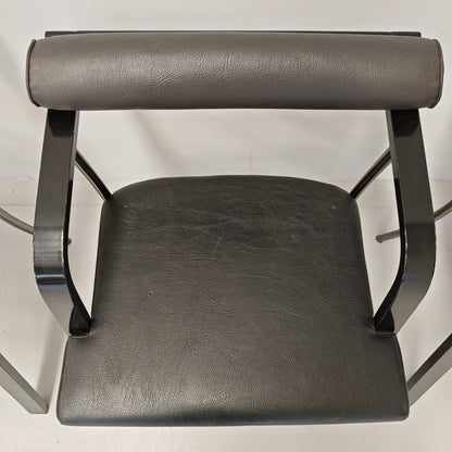 4 chaises fauteuils noires avec accoudoirs, vintage des années 80