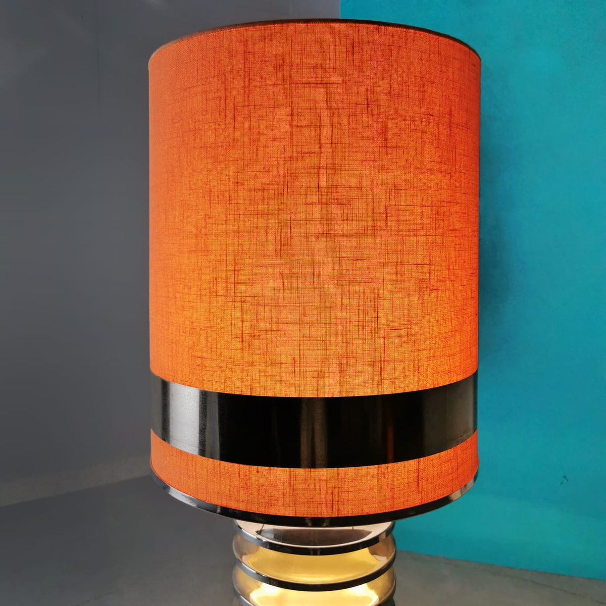 Lampe vintage des années 70 avec abat-jour en tissu