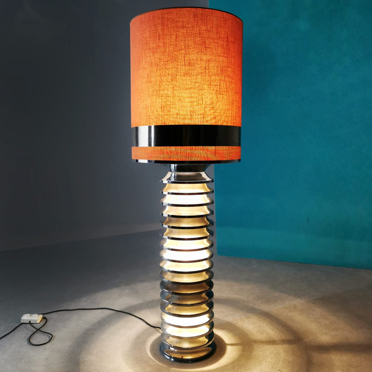 Lampe vintage des années 70 avec abat-jour en tissu