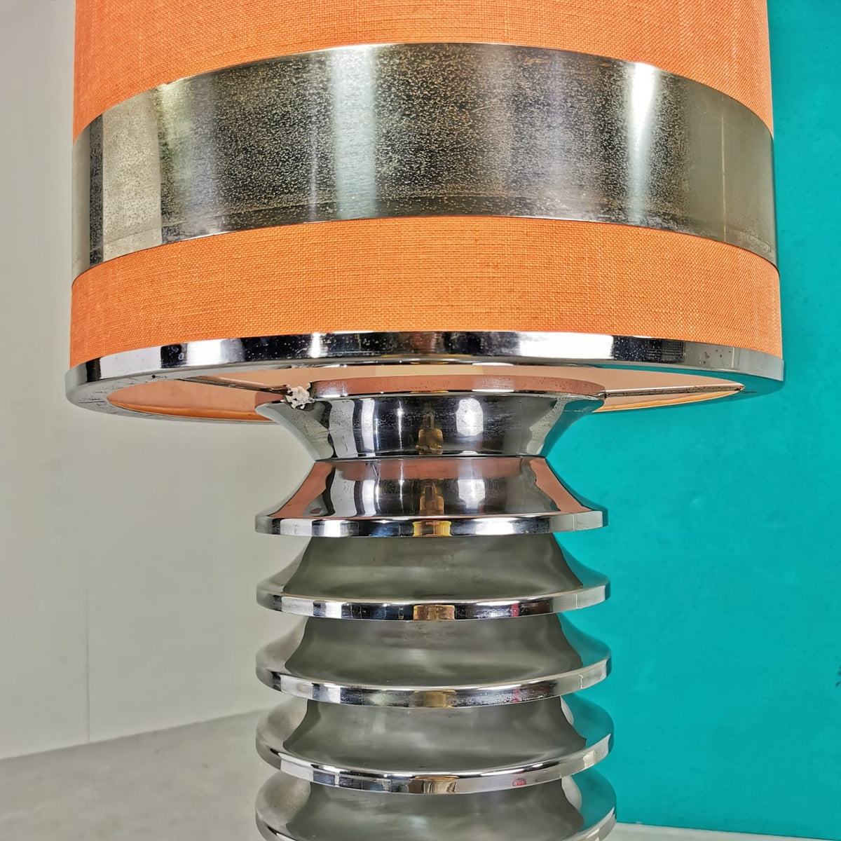Lampe vintage des années 70 avec abat-jour en tissu