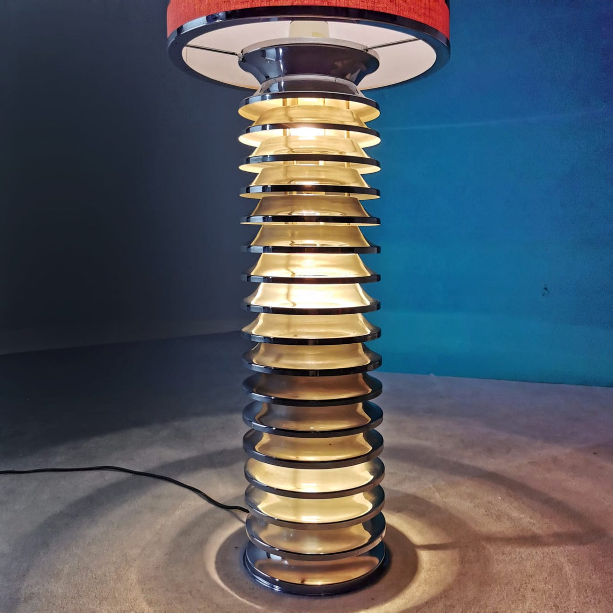 Lampe vintage des années 70 avec abat-jour en tissu