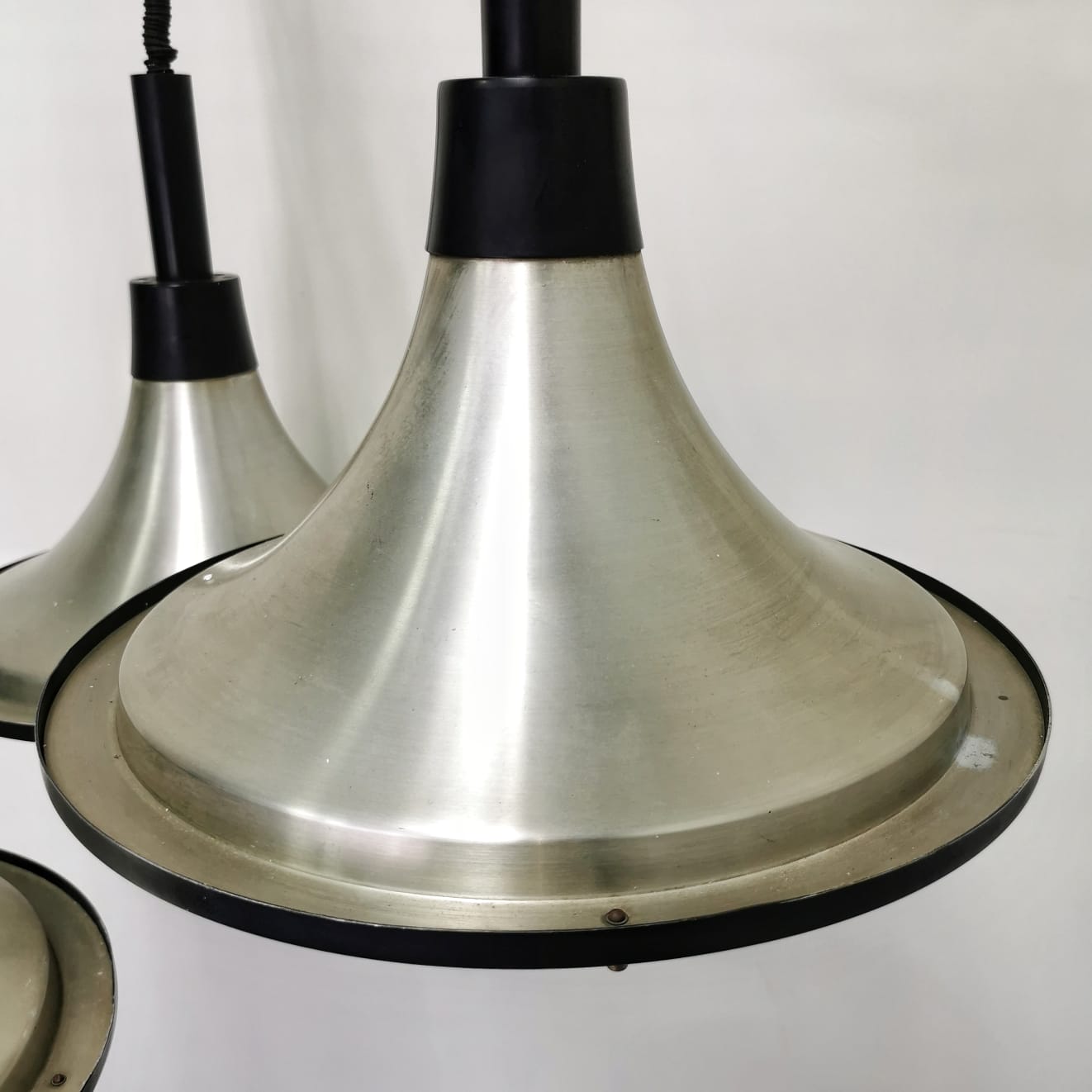 Lampadario vintage anni 60 / 70 space age con pendenti acciaio