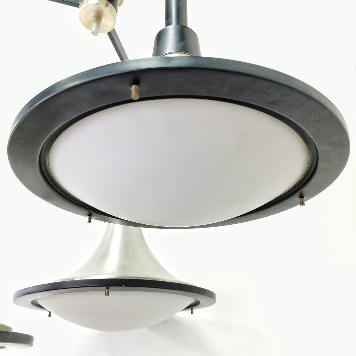 Lustre vintage des années 60/70, style Space Age, avec pampilles en acier
