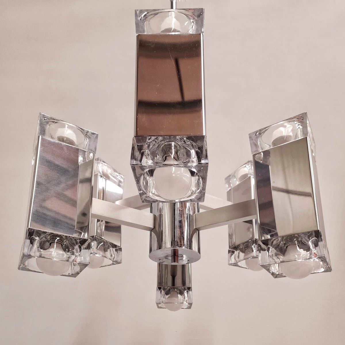 Lustre à 6 lumières de style Sciolari, vintage des années 70