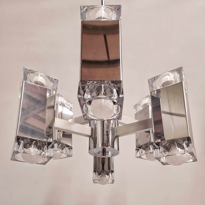 Lustre à 6 lumières de style Sciolari, vintage des années 70