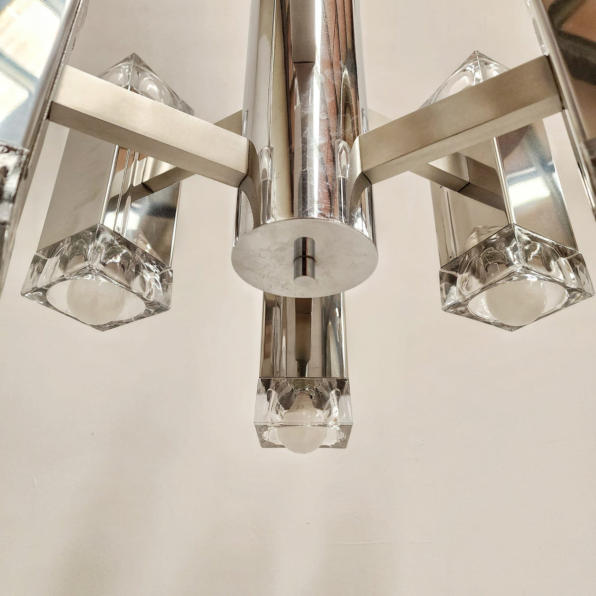 Lustre à 6 lumières de style Sciolari, vintage des années 70