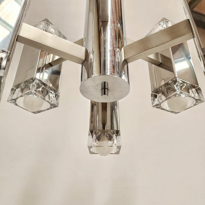Lustre à 6 lumières de style Sciolari, vintage des années 70