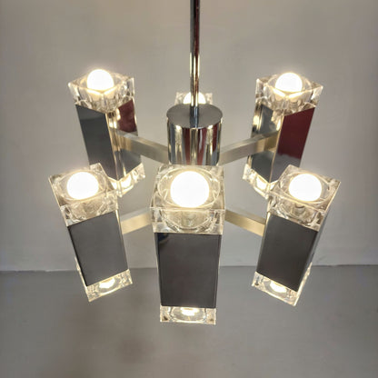 Lustre à 6 lumières de style Sciolari, vintage des années 70