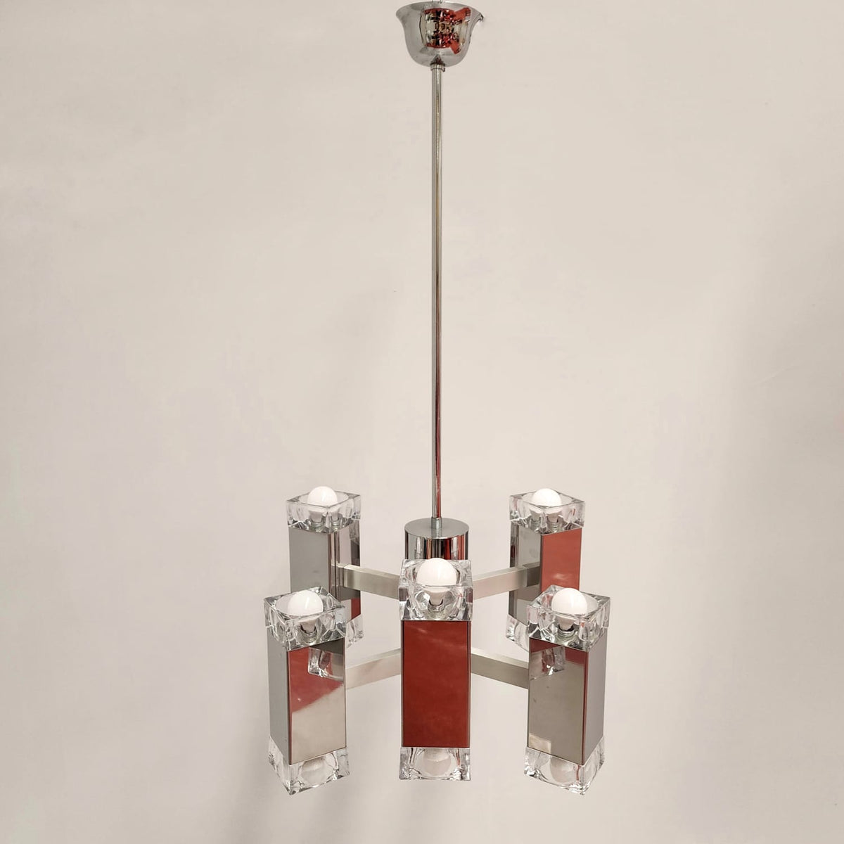 Lustre à 6 lumières de style Sciolari, vintage des années 70