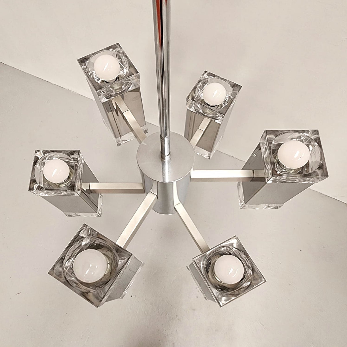 Lustre à 6 lumières de style Sciolari, vintage des années 70