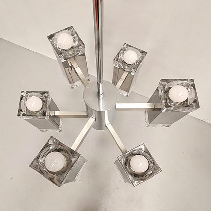 Lustre à 6 lumières de style Sciolari, vintage des années 70