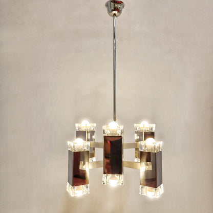 Lustre à 6 lumières de style Sciolari, vintage des années 70