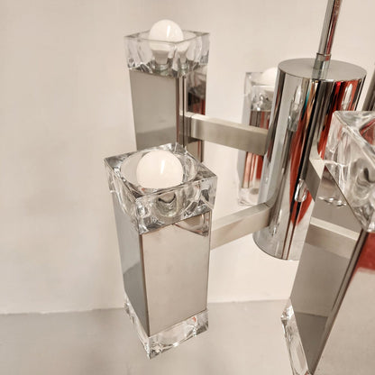 Lustre à 6 lumières de style Sciolari, vintage des années 70