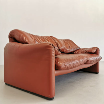 Divano 2 posti in pelle Maralunga Vico Magistretti per Cassina 1970's (B)