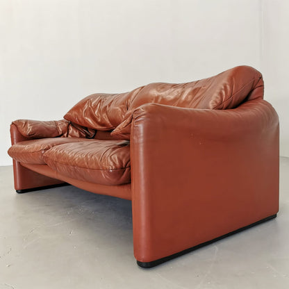 Divano 2 posti in pelle Maralunga Vico Magistretti per Cassina 1970's (B)
