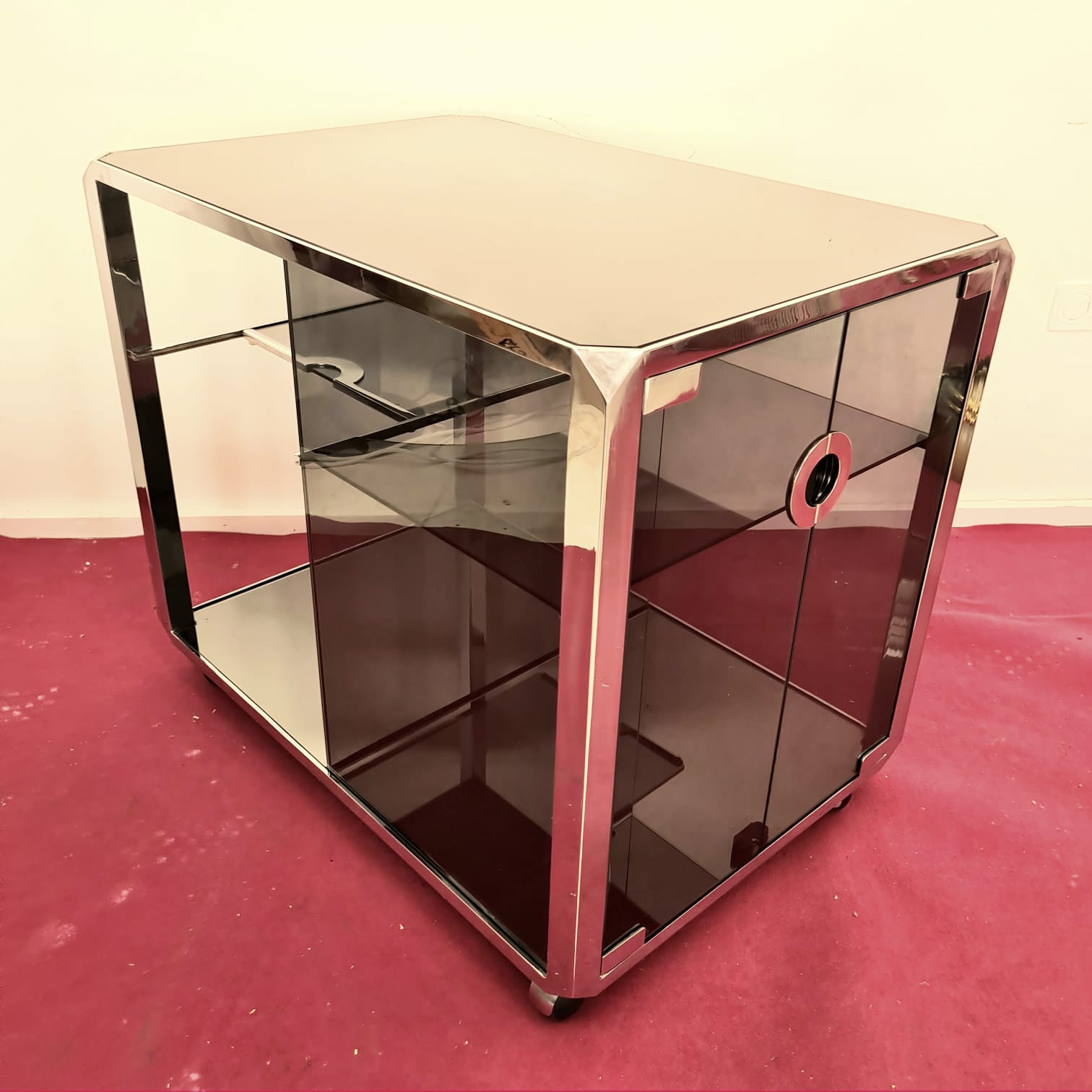 Carrello Bar in Vetro e cromo Willy Rizzo per Mario Sabot 1970's – veroraro
