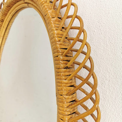 Specchio ovale Bambù intrecciato,Albini Bonacina 1960's