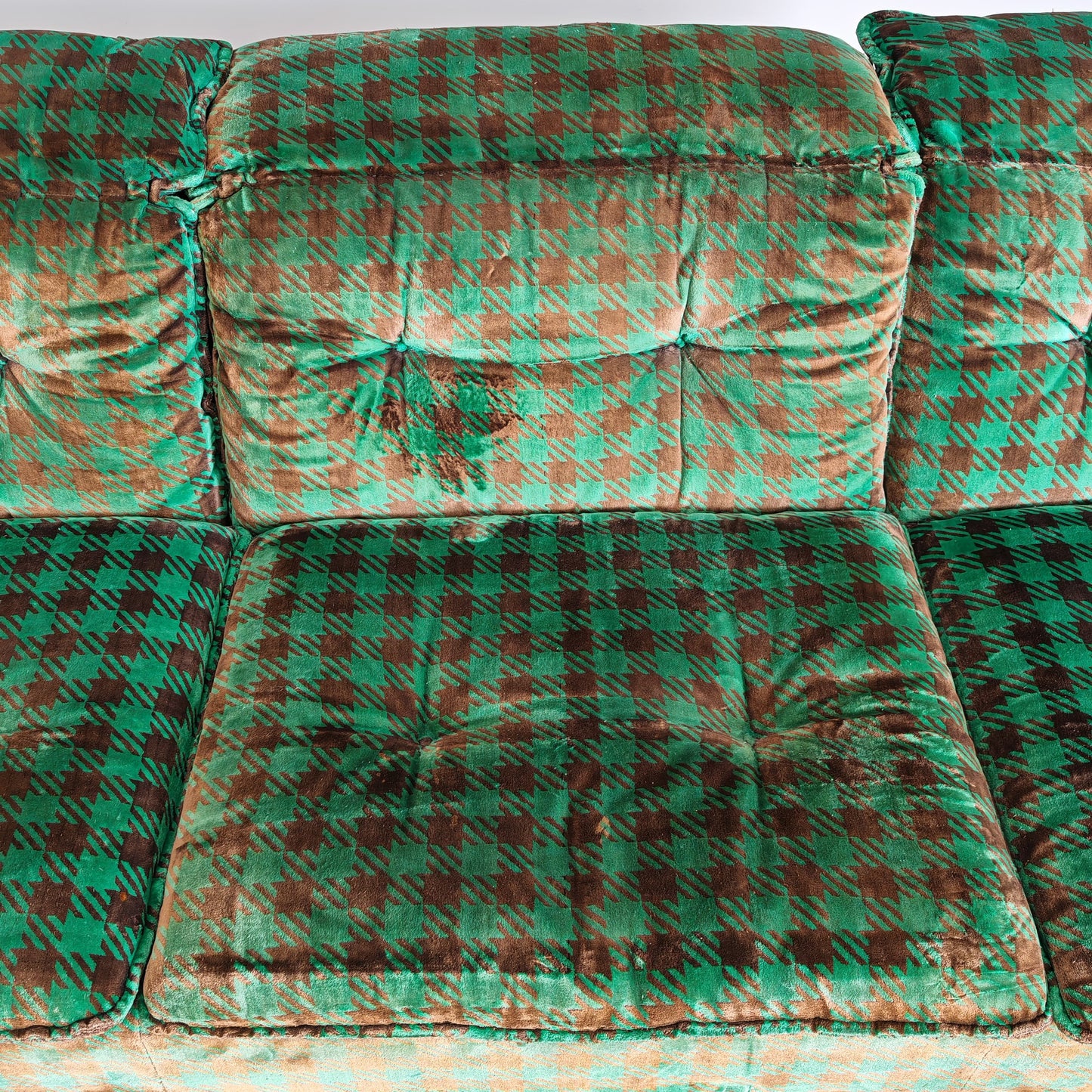 Divano Letto Daybed in velluto verde pied de poule vintage anni 70