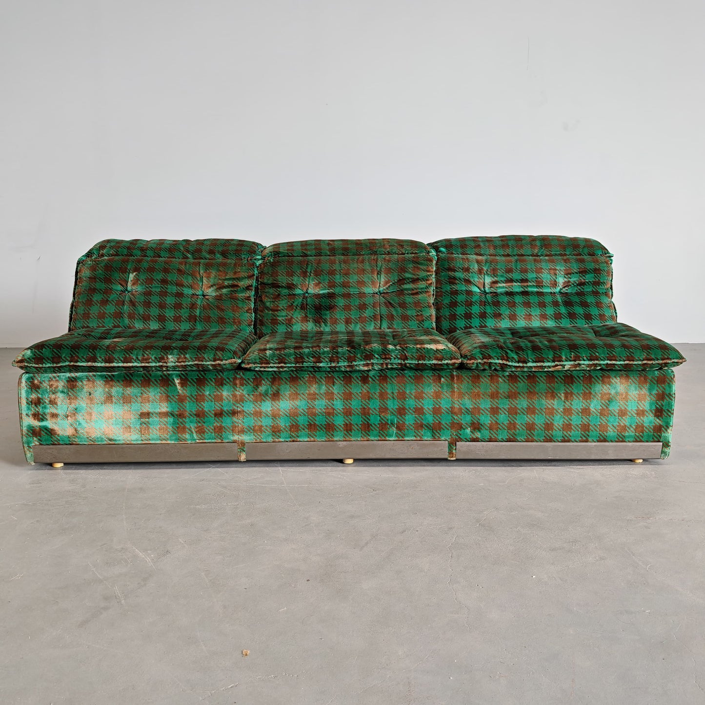 Divano Letto Daybed in velluto verde pied de poule vintage anni 70