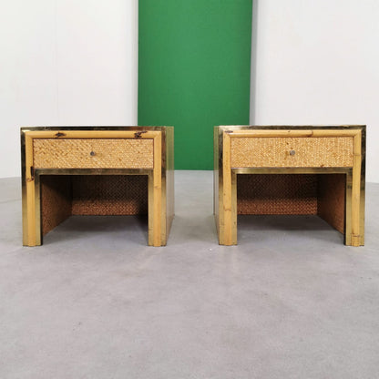 Tables de chevet vintage en bambou et laiton années 70