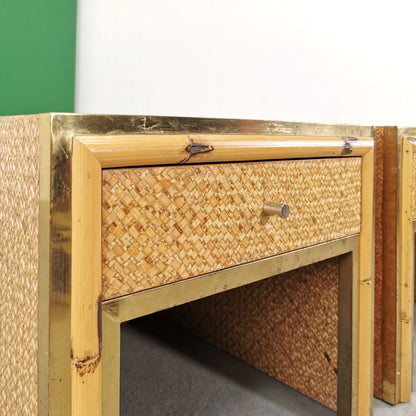 Tables de chevet vintage en bambou et laiton années 70