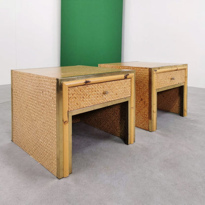 Tables de chevet vintage en bambou et laiton années 70