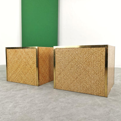 Tables de chevet vintage en bambou et laiton années 70