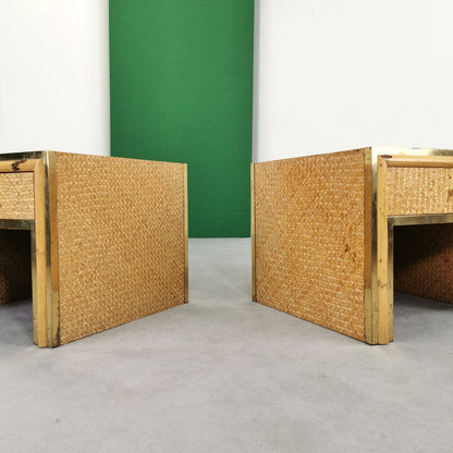 Tables de chevet vintage en bambou et laiton années 70
