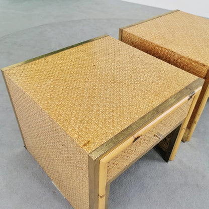Tables de chevet vintage en bambou et laiton années 70