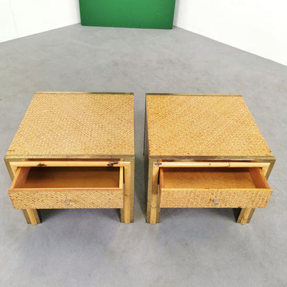 Tables de chevet vintage en bambou et laiton années 70