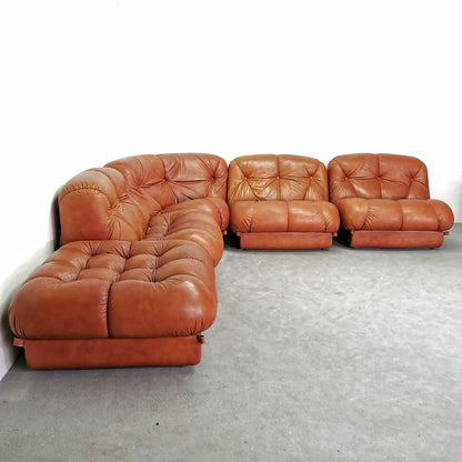 Modular sofa in leather, Nuvolone Rino Maturi by Mimo Design 1970s