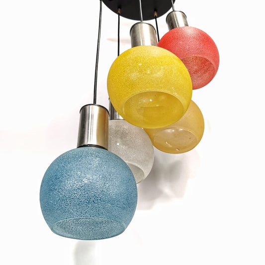 Lampadario vintage 5 pendenti colorati vetro murano italiano ani 50