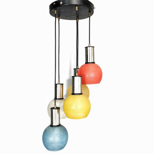 Lampadario vintage 5 pendenti colorati vetro murano italiano ani 50