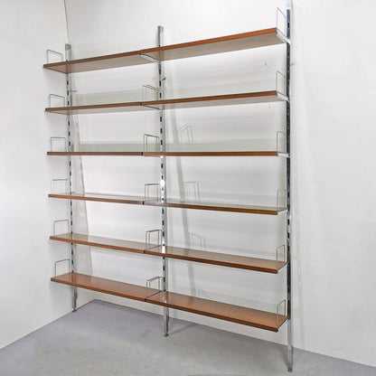Libreria scaffalatura a muro in Teak e Acciaio disegnata da ICO Parisi e  prodotta da MIM  negli anni 60
