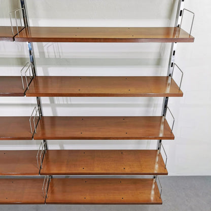 Libreria scaffalatura a muro in Teak e Acciaio disegnata da ICO Parisi e  prodotta da MIM  negli anni 60