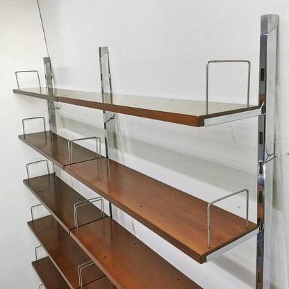 Libreria scaffalatura a muro in Teak e Acciaio disegnata da ICO Parisi e  prodotta da MIM  negli anni 60