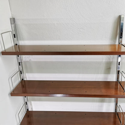 Libreria scaffalatura a muro in Teak e Acciaio disegnata da ICO Parisi e  prodotta da MIM  negli anni 60