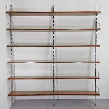 Libreria scaffalatura a muro in Teak e Acciaio disegnata da ICO Parisi e  prodotta da MIM  negli anni 60
