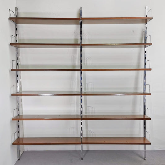 Libreria scaffalatura a muro in Teak e Acciaio disegnata da ICO Parisi e prodotta da MIM negli anni 60