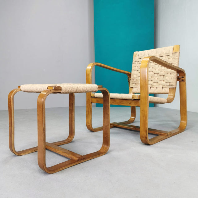 Armchair with Pouf Giuseppe Pagano 1938 (Arredi Bocconi Milan)