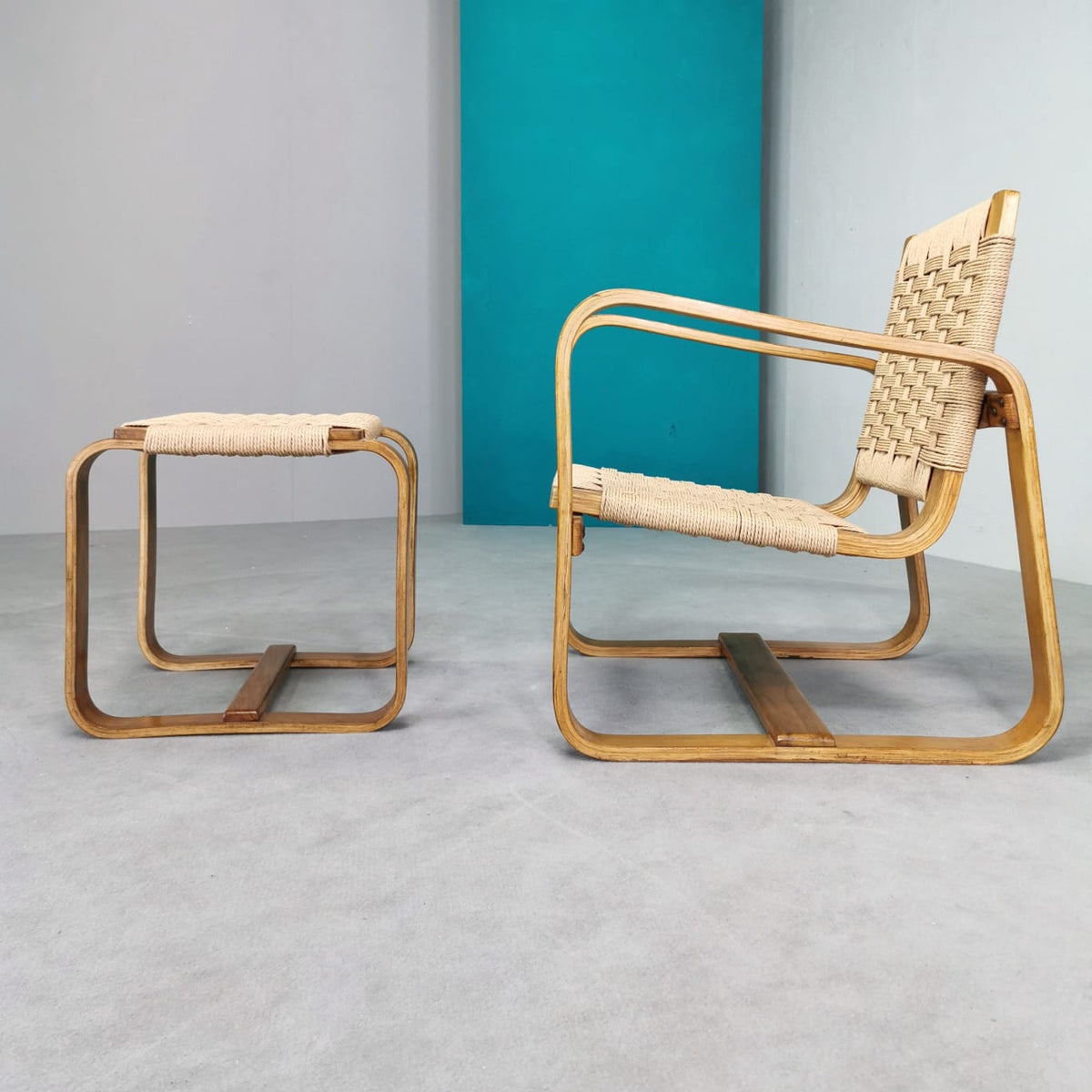 Armchair with Pouf Giuseppe Pagano 1938 (Arredi Bocconi Milan)