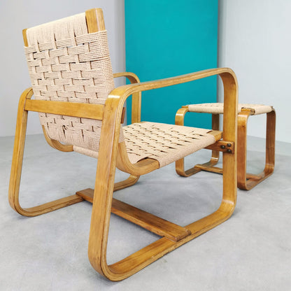 Armchair with Pouf Giuseppe Pagano 1938 (Arredi Bocconi Milan)